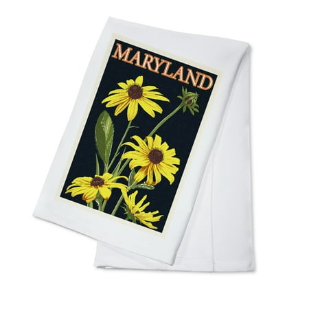 Maryland, Black Eyed Susan, Letterpress (100% Cotton Tea Towel, Decorative Hand Towel, Kitchen and Home)