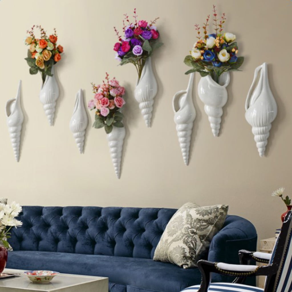 Ceramic Shell Conch Flower Vase Wall Hanging Decorative Flowerpot Decor #B