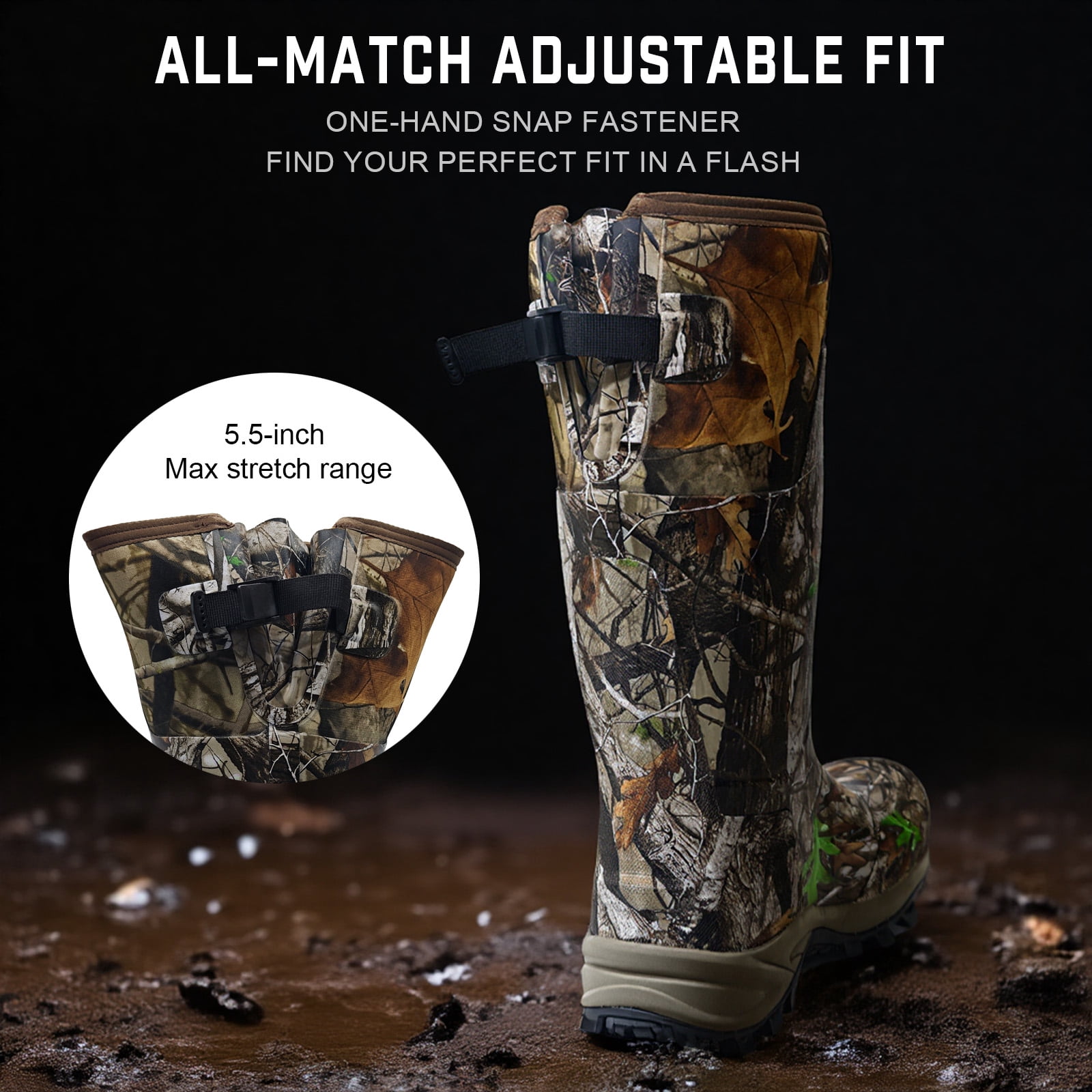GIEESHIELD Rubber Boots for Men & Women – Ultra-Light Waterproof 6mm Neoprene Insulated Boots with Anti-Slip Sole, Warm Hunting & Rain Boots for Farming, Snow, Mud(Black, Next Camo G2)