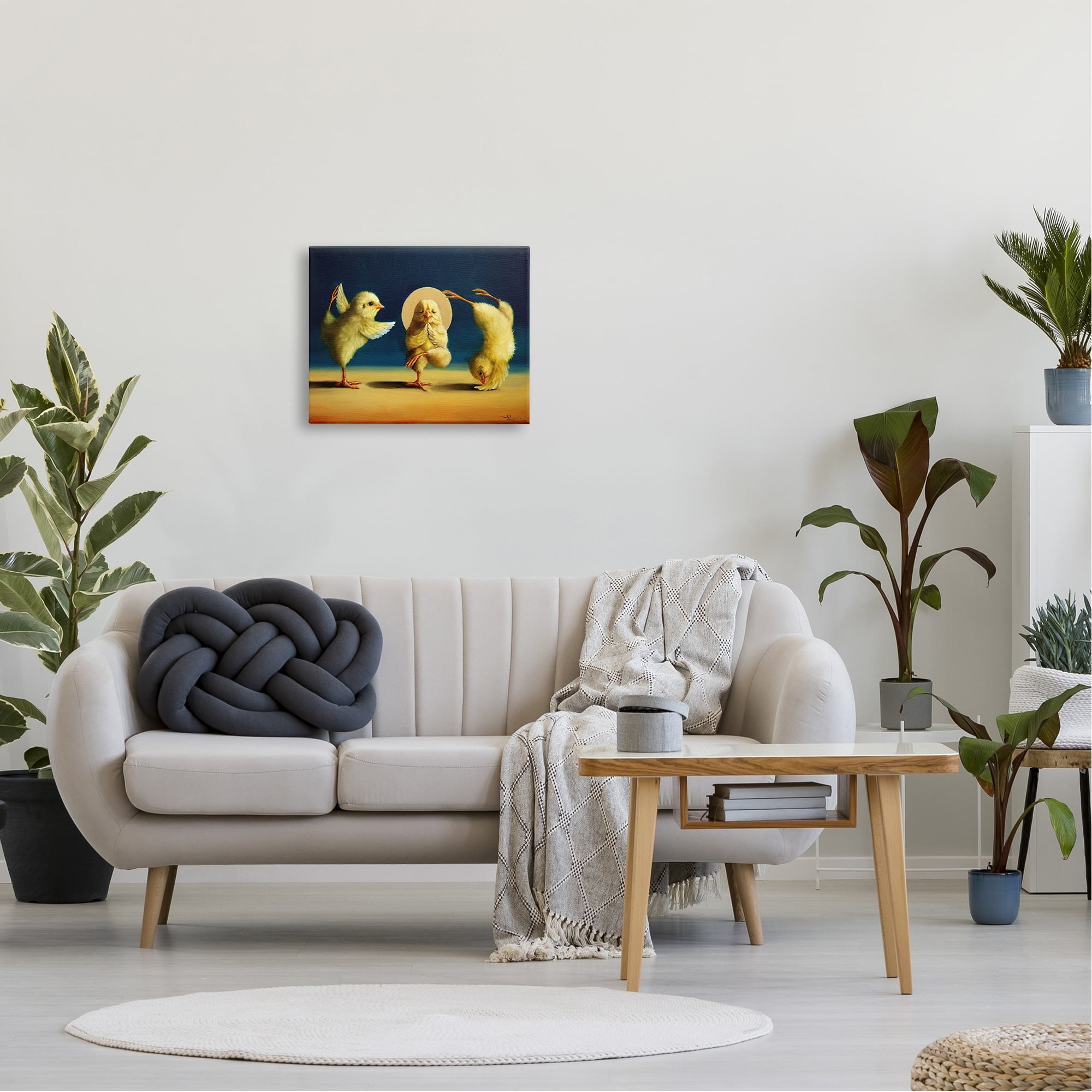 Stupell Industries Three Yellow Chicks Sunset Yoga Stretching Meditating Canvas Wall Art, 30 x 24, Design by Lucia Heffernan