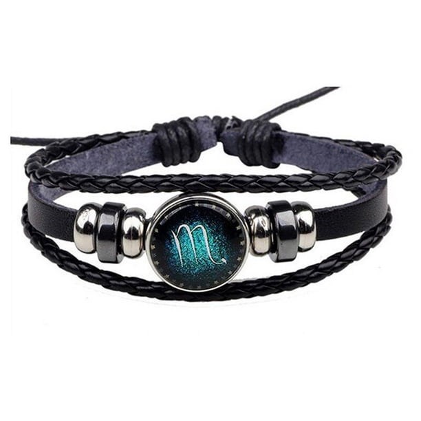 Pulsera de cuero con 12 Constelaciones para hombre, brazalete de cuero con personalidad informal, con signos del zodiaco, estilo Punk, 2022