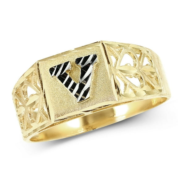 LoveBling 10K Yellow Gold Diamond Cut Ladies Alphabet Initial Ring, Block Lettering (V, 10)