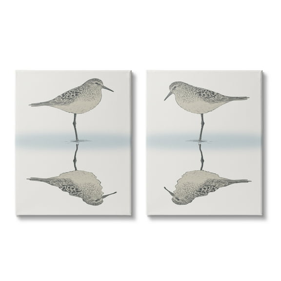 Stupell Industries Tranquil Sandpiper Reflection Nautical Bird Beach Shore Graphic Art Gallery Wrapped Canvas Print Wall Art, Set of 2, Design by Ziwei Li