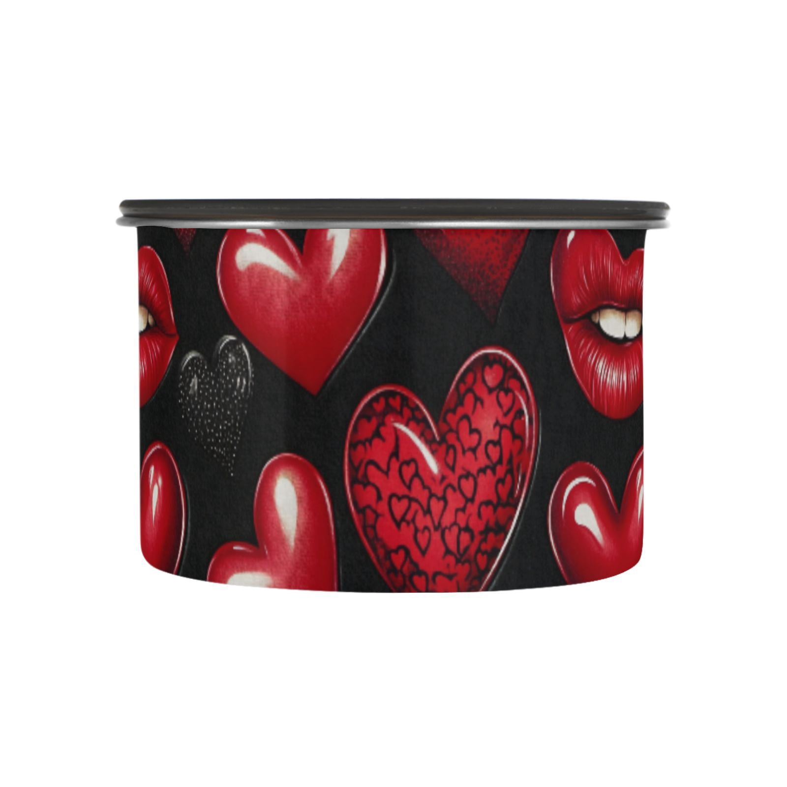 Red Lips Hearts Airtight Coffee Bean Canister 30oz Food Storage Containers with Lids For Gournd, Tea, Sugar, Flour, Rice, Cereal, Candy Cookie Jar