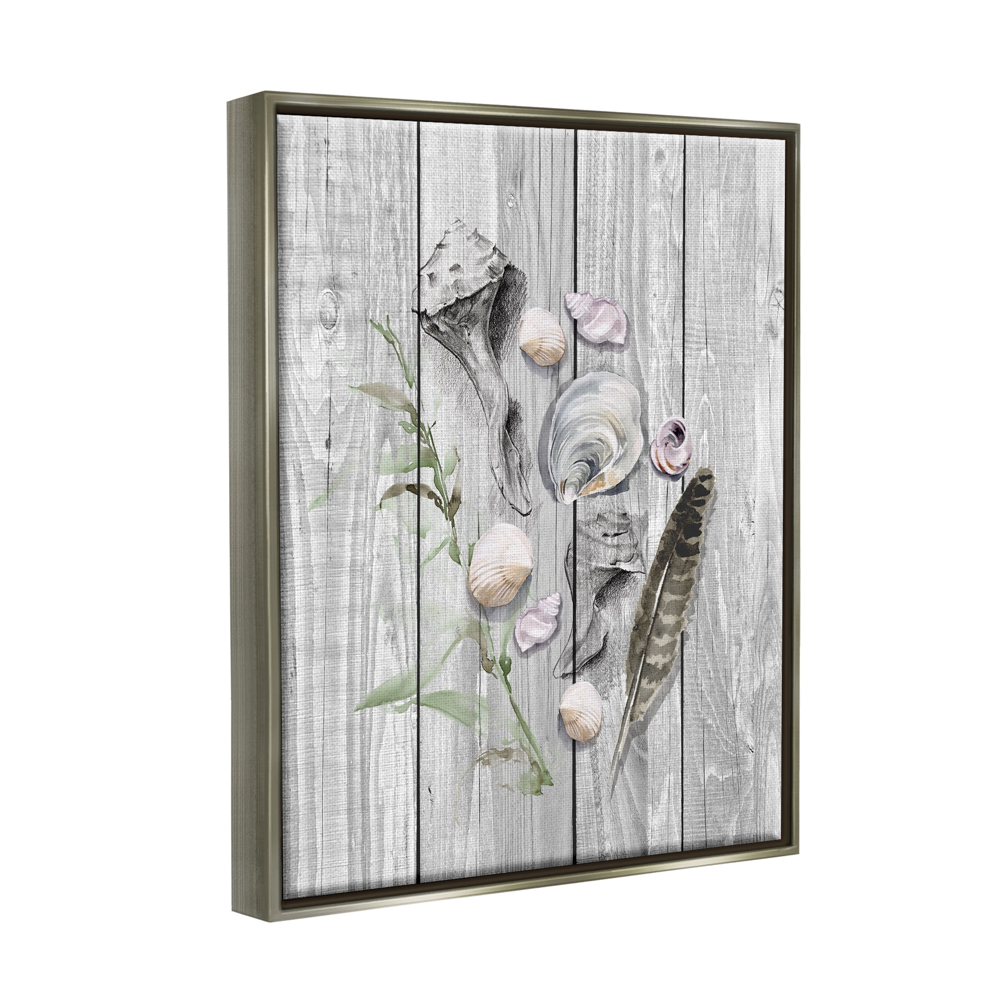 Stupell Various Sea Life Coastal Shells Landscape Painting Gray Floater Framed Art Print Wall Art