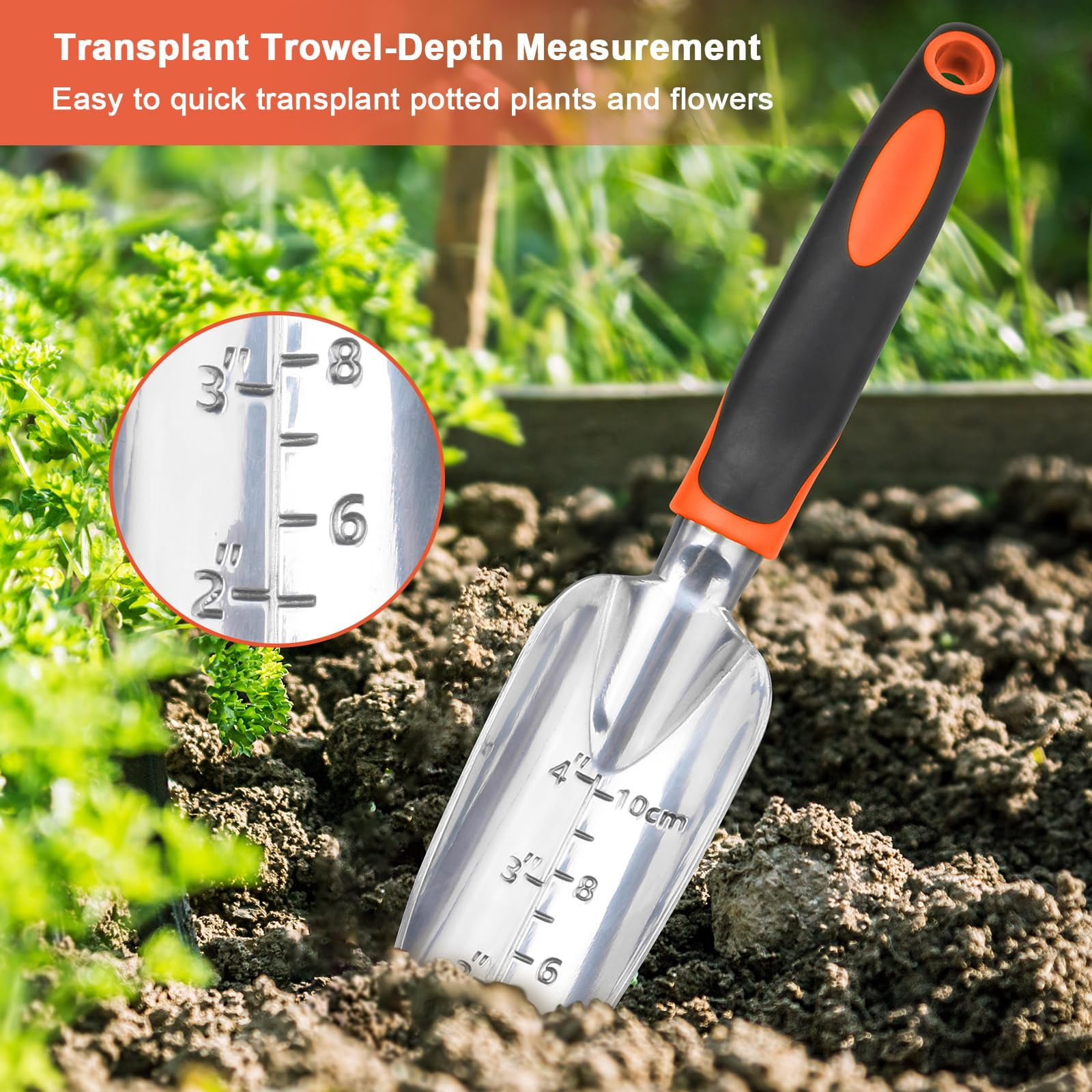 Heavy Duty Garden Tools Set 3-Pack with Ergonomic Non-Slip Handles Aluminum Alloy Shovel Trowel Hand Rake for Lawn and Planting