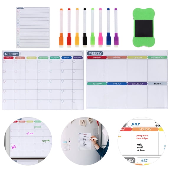 CRILSTYLEO 12-Piece Magnetic Whiteboard Calendar Set for Fridge, Erasable Meal Planner & Kitchen Organizer, Back to School Must-Have