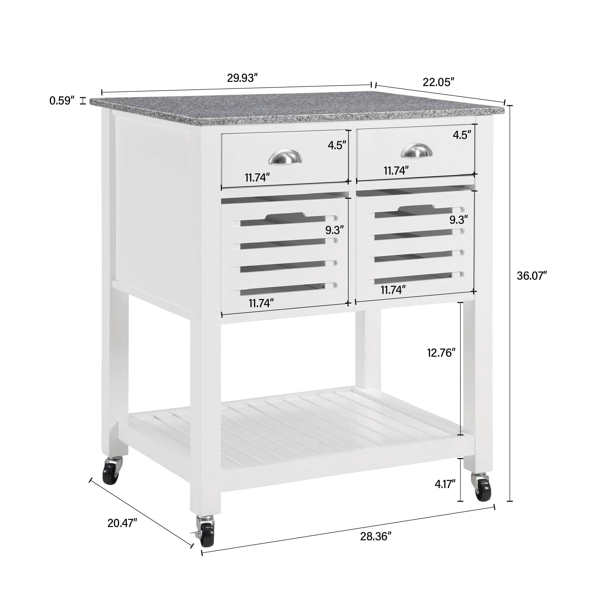 Rolling Kitchen Island Serving Cart with Underneath Drawer & Slide-Out Wire Storage Basket