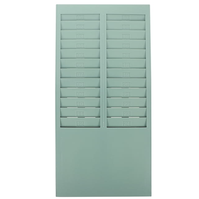 Soporte de pared de plástico para tarjetas de control horario con 24 ranuras para registro de asistencia.