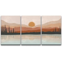 Wall26 Canvas Wall Art Set of 3 Pastel Mountain Range Forest Lake Reflection Landscape Nature Wilderness Prints Illustrations Decorative Multicolor Modern Home Wall Decora - Unframed 16"x24"x3