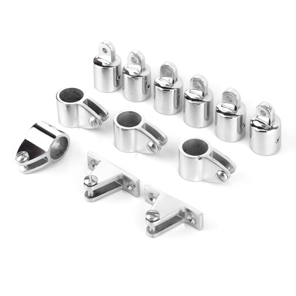 Heavy Duty 316 Stainless Steel Boat Bimini Top Fitting Hardware Set with 7/8 inches / 22 mm Jaw Slides Eye End Caps and Deck Hinges 12-Piece Marine Grade Deck Canopy Repair Kit