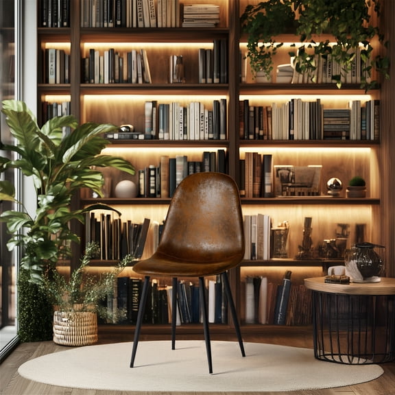 FurnitureR Mid Century Modern Reception Chair with Upholstered Seat and Metal Legs, Industrial Style for Waiting Room or Office, Easy Assembly, Brown