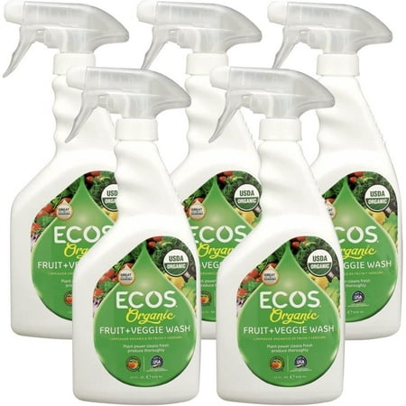 Wash Fruit and Veggie Organic, Plant Power, Clean Fresh Produce, Beautiful Aroma 22 Fl Oz. Pack of 5.