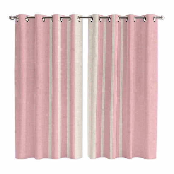 Pink Beige Striped Kitchen Curtains 63 Inch Length, Modern Farmhouse Retro Lines Grommet Top Bedroom Living Room Curtains, Light Filtering Cafe Curtain Drapes 2 Panels Set 84''x63''