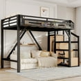 thumbnail image 3 of Twin XL Loft Bed with Storage Stairs, Shelves and Built-in Wardrobe, Metal Loft Bed Frame with USB Ports and LED Lights, Noise-reduced Design, Natural Wood, 3 of 19