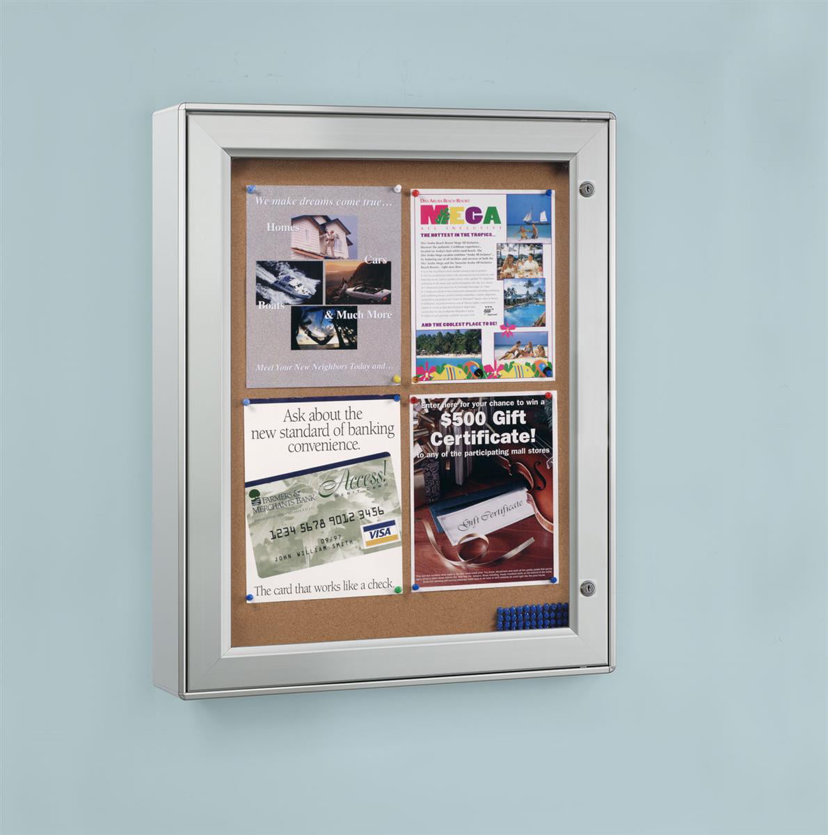 Wall-Mounted Enclosed Bulletin Board, 23-1/4