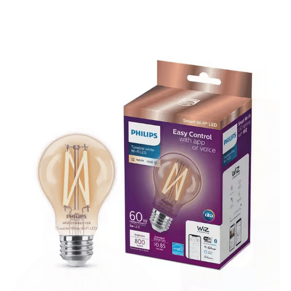 60-Watt Equivalent A19 Smart Wi-Fi Vintage Edison LED Light Bulb Tunable White 2700 (K) WiZ with Bluetooth (1-Pack)