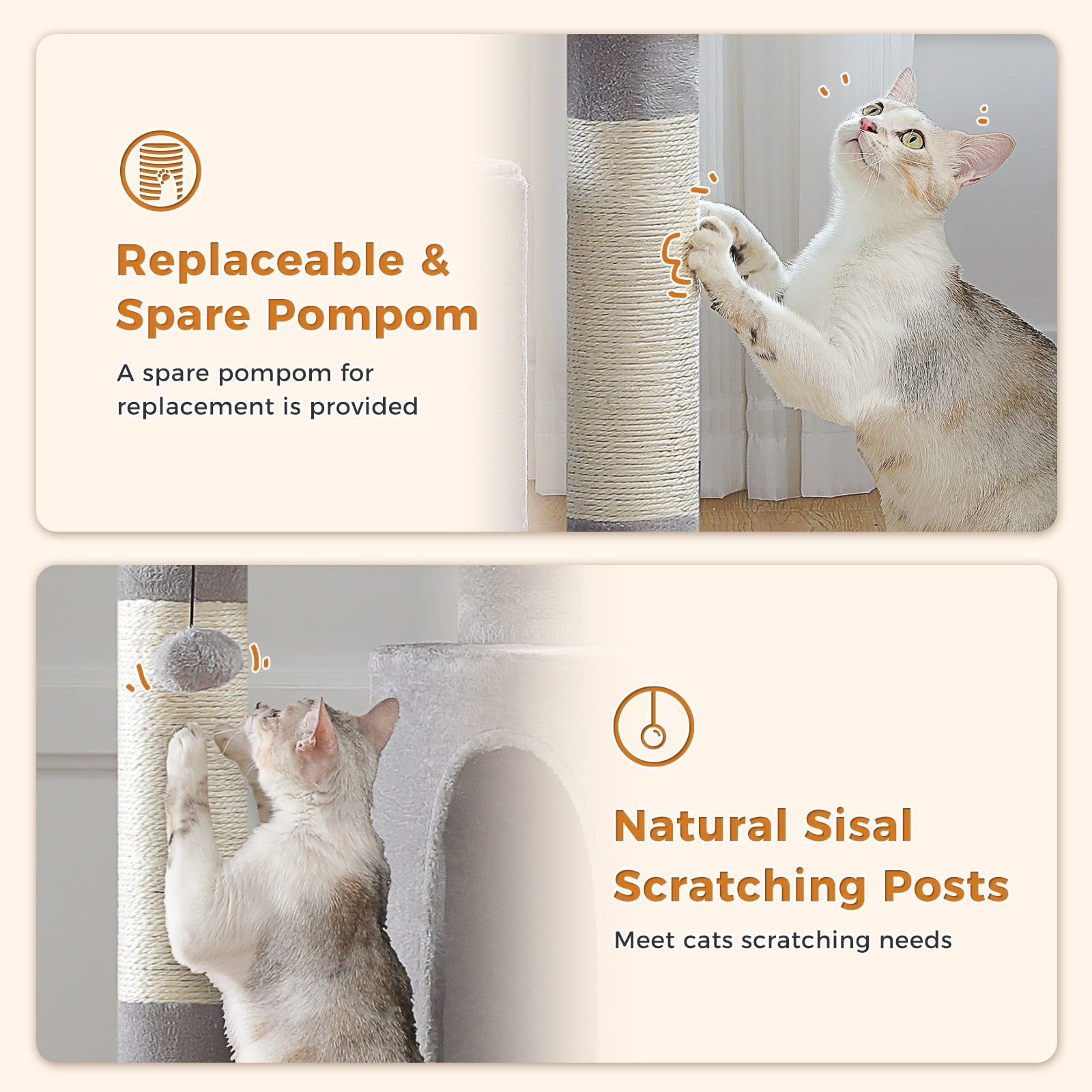 Pefilos 43" Cat Tree Tower for Adult Cats, Stable Cute Sisal Cat Climb Holder Cat Condo for Indoor Cats Lamb, Gray