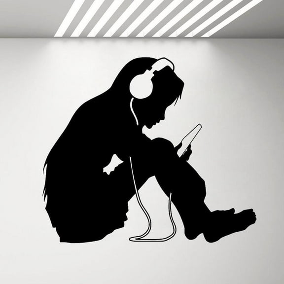 Teen Girl Wall Stickers Headphones Music Kids Room Nursery Vinyl Wall Decal Bedroom Home Interior Decoration Art Sticker 48x42cm