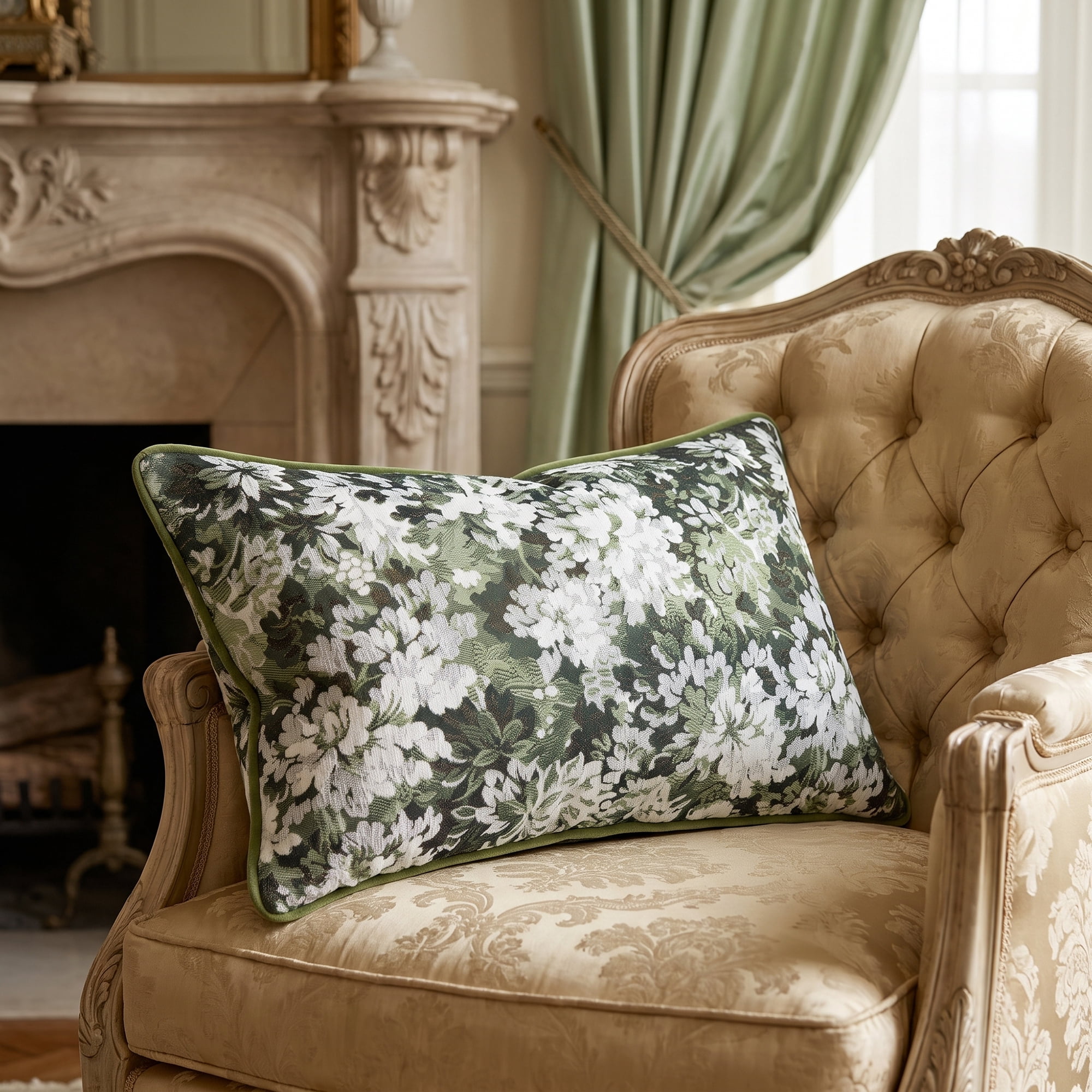 Unique Bargains Floral Throw Pillow Cover with Piped Edge Decor Cushion Case Green 20"x12"