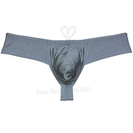 Botmois Men s Solid Swim Boxer Briefs Smooth Bikini Bottoms Thong Soft Drawstring Triangle Swimwear Shiny Mini Beach Boardshorts Bathing Suit Dark Gray X