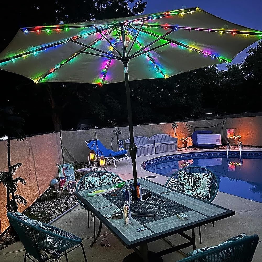 battery patio umbrella string lights 8 Lighting Mode 104 LED Lights with Remote Control Umbrella Lights Operated Waterproof Outdoor Decor for Patio Umbrellas Outdoor Use Camping Tents Warm White 10 ft Number of LED Bead 104 LED Umbrella Lights With
