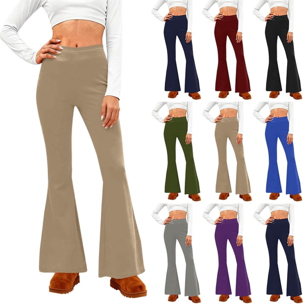 Pincandy Women's Solid Color Elastic Waist Yoga Flared Pants, Comfortable, Casual & Fitness Activities