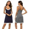 thumbnail image 5 of Summer Ladies Solid Color Cotton V-neck Sling Nightdress Plus Size Casual Sleeveless Lace Sleepdress Lovely Skin Friendly Homewear, 5 of 5