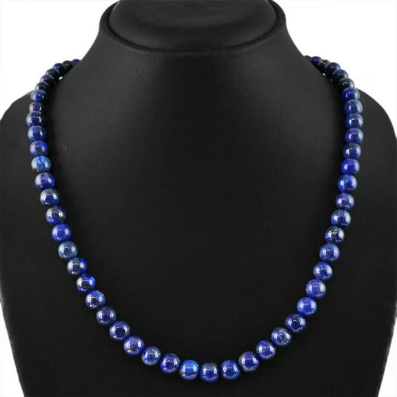 K-KED NATURAL 6MM UNTREATED RICH BLUE LAPIS LAZULI ROUND BEADS NECKLACE 20"AAA