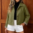 thumbnail image 6 of Women's Twill Button Down Cropped Jackets Fall Lapel Collar Rolled Long Sleeve Trendy Casual Crop Coats XS-XL, 6 of 7