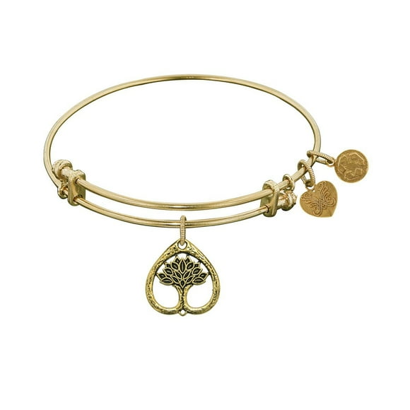 Yellow Stipple Finish Brass Tree Of Life Angelica Bangle Bracelet, 7.25"