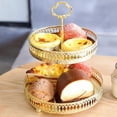 thumbnail image 4 of Double Layer Pastry Tray Decorative Copper Gold Biscuits Dessert Display Plate for Wedding Hollowed Out Vertical Grain, 4 of 4