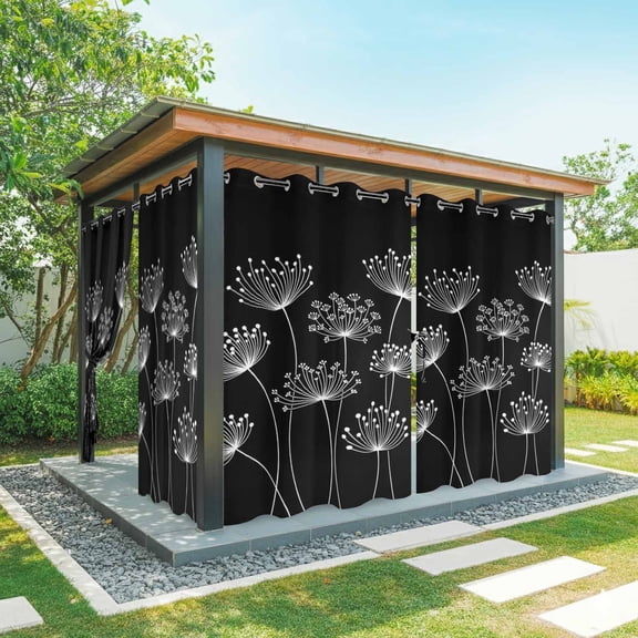Outdoor Curtains for Patio Waterproof, Spring Dandelion Outdoor Privacy Panels Grommet, Modern Country Flower Black White Blackout Outside Curtains for Porch/Cabana/Pergola/Gazebo 54"x108", 2 Panels
