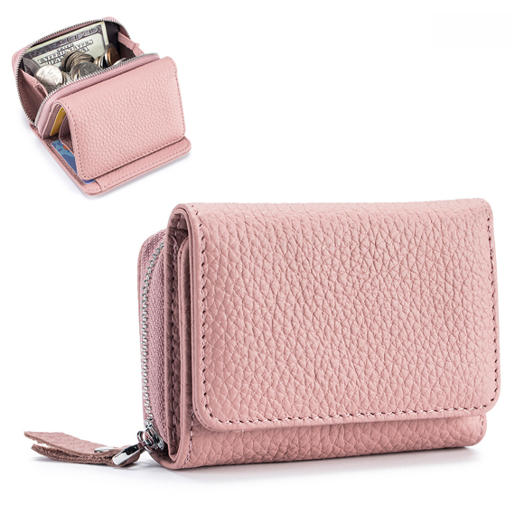 Short genuine leather women's Tri-fold mini wallet large capacity multi-functional change bag storage bag