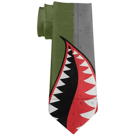 Halloween WWII Flying Tiger Fighter Shark Nose Art All Over Neck Tie