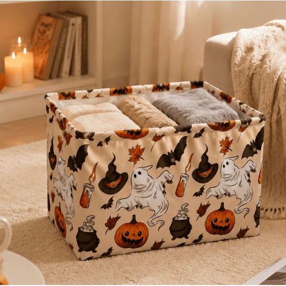 Reusable Rectangular Halloween Storage Basket Organizer For Candy Toys And Festive Displays Room Decor