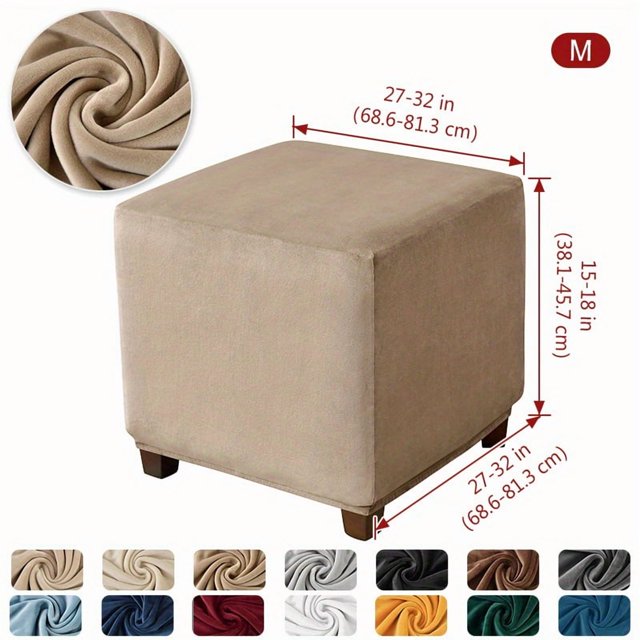 DEBGFS 1pc Velvet Square Ottoman Elastic All-inclusive Stool Cover Storage Stool Cover ZZZ,3# Camel,L(35-44IN)