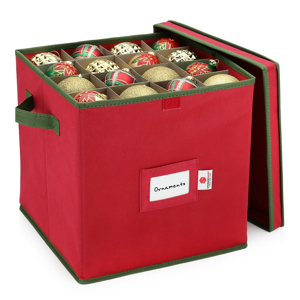 Red Christmas Ornament Storage Box  Holds Up to 64 Holiday Ornaments
