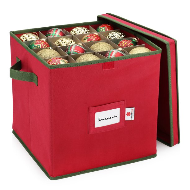Red Christmas Ornament Storage Box Holds Up to 64 Holiday Ornaments