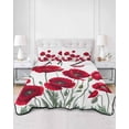 thumbnail image 2 of Quilts Twin Size Bedding Set, Red Poppy Lightweight Quilted Comforter, Spring Summer Farmhouse Flowers Watercolor Soft Reversible Bedspread Coverlet with Pillow Covers for All Season, 68" x 86", 2 of 7
