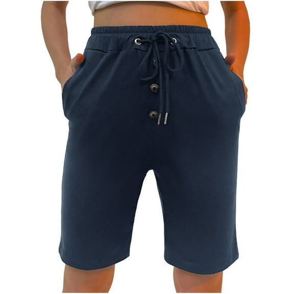 Inleife Womens Short Pants Fashion Women Elastic Forces Waist Casual Pockets Button Five Cents Pants