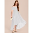 thumbnail image 3 of Drtj Kids Junior Bridesmaid Off Shoulder Dresses Asymmetrical Chiffon Flower Girls Party Pageant Gown, 3 of 6