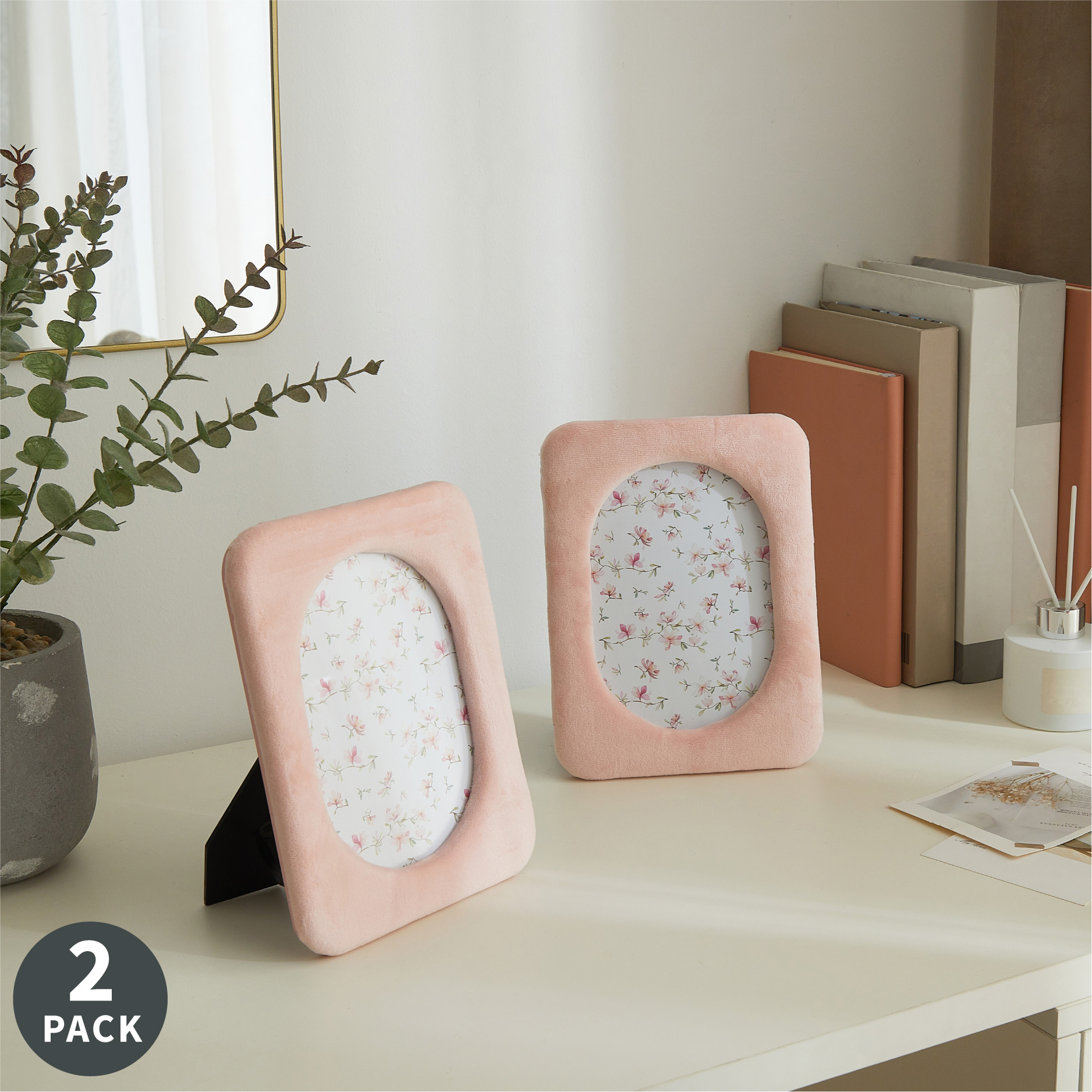 StyleHouse Velvet Picture Frame 2-Pack, Blush Pink, 5" x 7"
