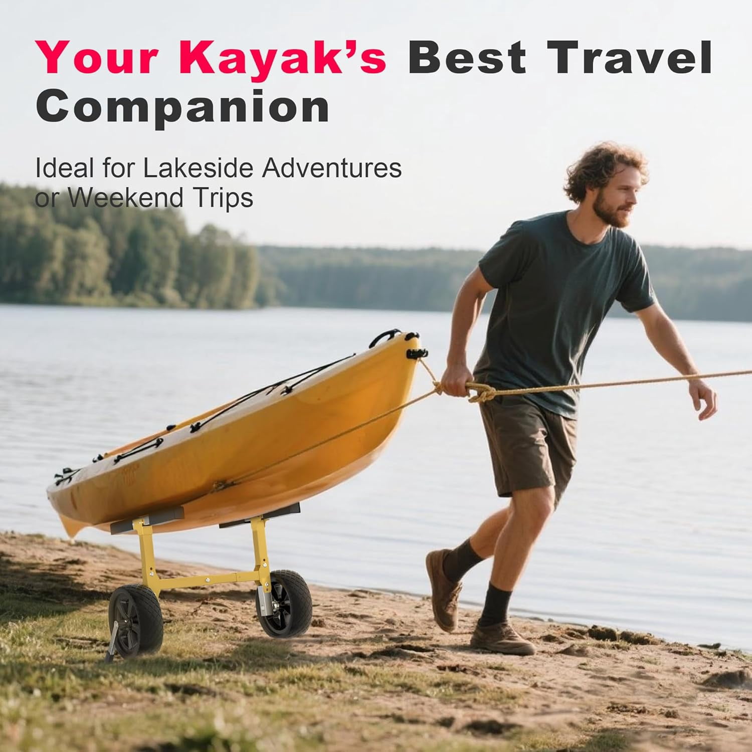 GanFindX Heavy Duty Kayak Cart | Canoe Trolley Carrier with Solid Foam Wheels & Upright Crossbar | Kayak Accessories Transport Dolly