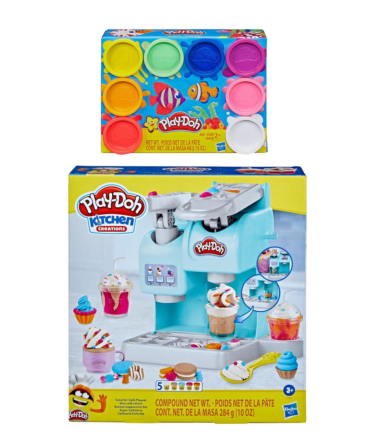 Play Doh Bundle Colorful Café Playset + Play Doh 8 Pack of Rainbow