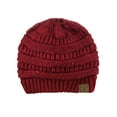 thumbnail image 3 of C.C BeanieTail Sparkly Sequin Cable Knit Messy High Bun Ponytail Beanie Hat, Burgundy, 3 of 4