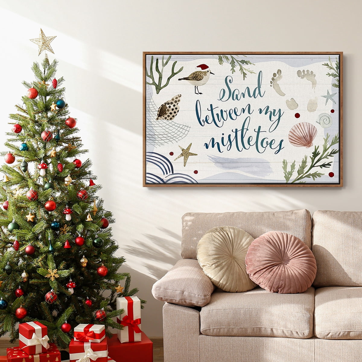Sun-kissed Christmas Collection A - Framed Gallery Wrapped Holiday Canvas - 25 x 37 - Rosewood Frame