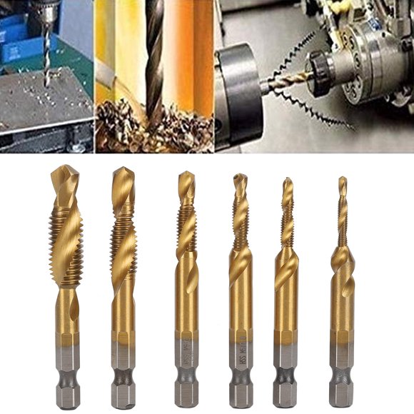 Drilling Taps Bit, Various Sizes Spiral Flute High Hardness Drill Tap 1/4in Hex Shank HSS For Chamfering For Tapping