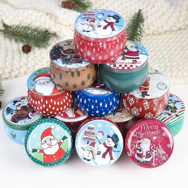 Metal Round Christmas Theme Printed Tin Case Candy Gift Storage