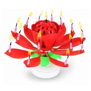 PMU Birthdays Lotus Flower Musical Birthday Candle Spinning Birthday Cake Decoration - Red